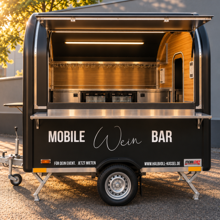 Geöffnete mobile HALBVOLL Weinbar für Hochzeiten und Veranstaltungen in Kassel